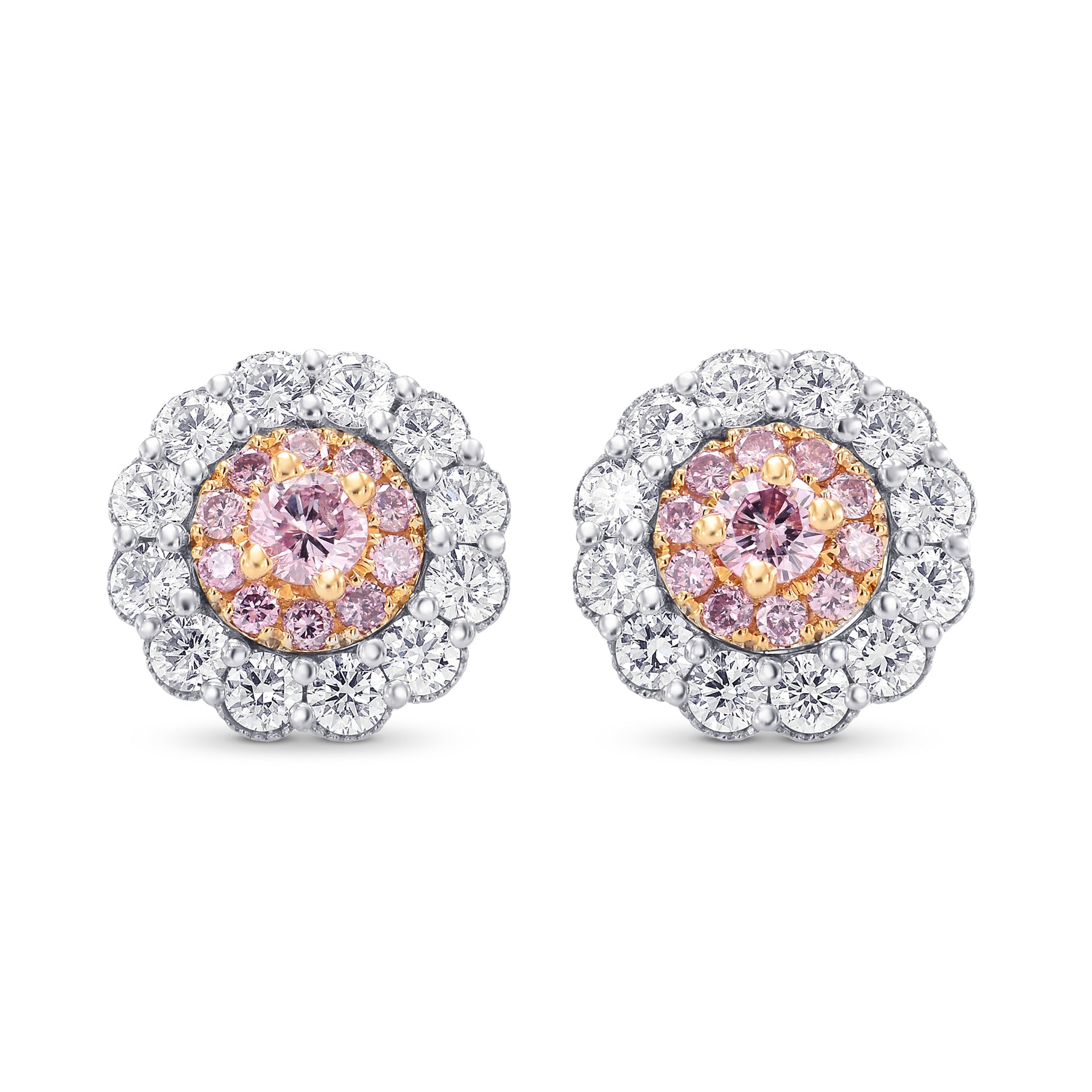 Fancy Intense Pink & White Diamond Pave Flower Earrings