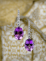 Amethyst & Diamond Oval Drop Earrings