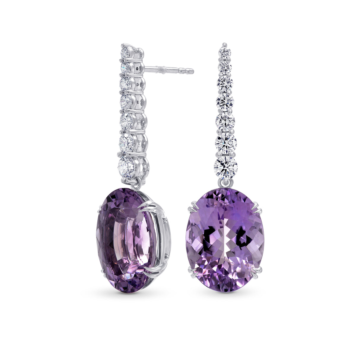Amethyst & Diamond Oval Drop Earrings