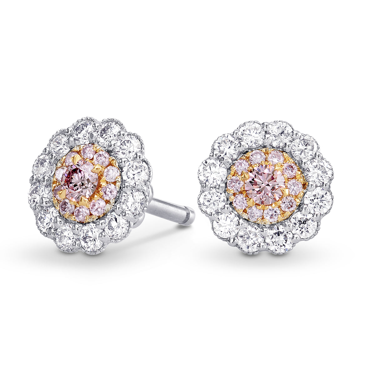 Fancy Pink & White Diamond Pave Flower Earrings