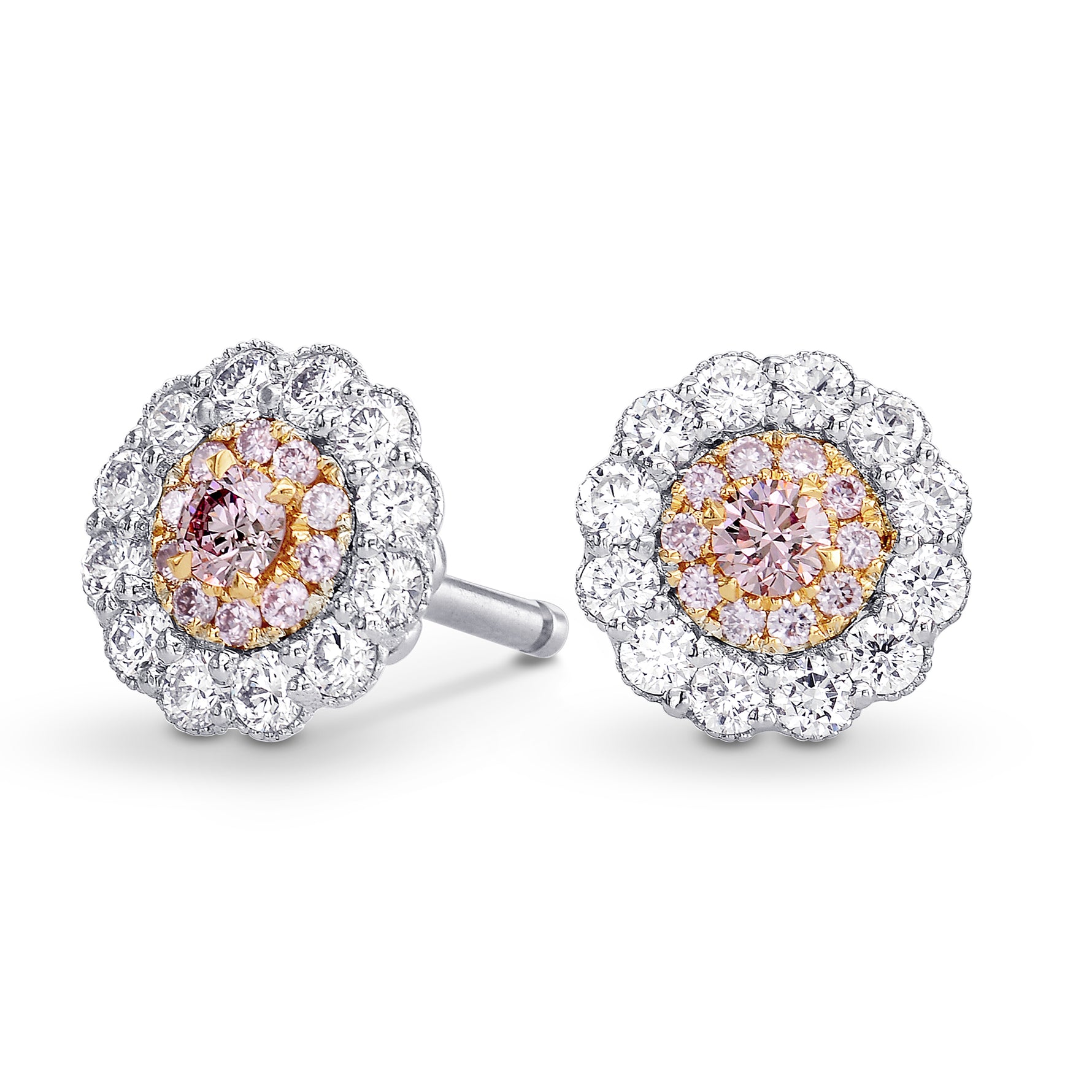 Fancy Pink & White Diamond Pave Flower Earrings