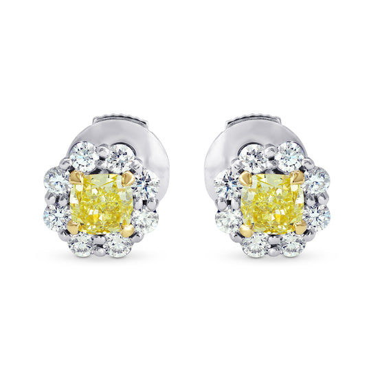 Fancy Yellow Radiant Diamond Earrings