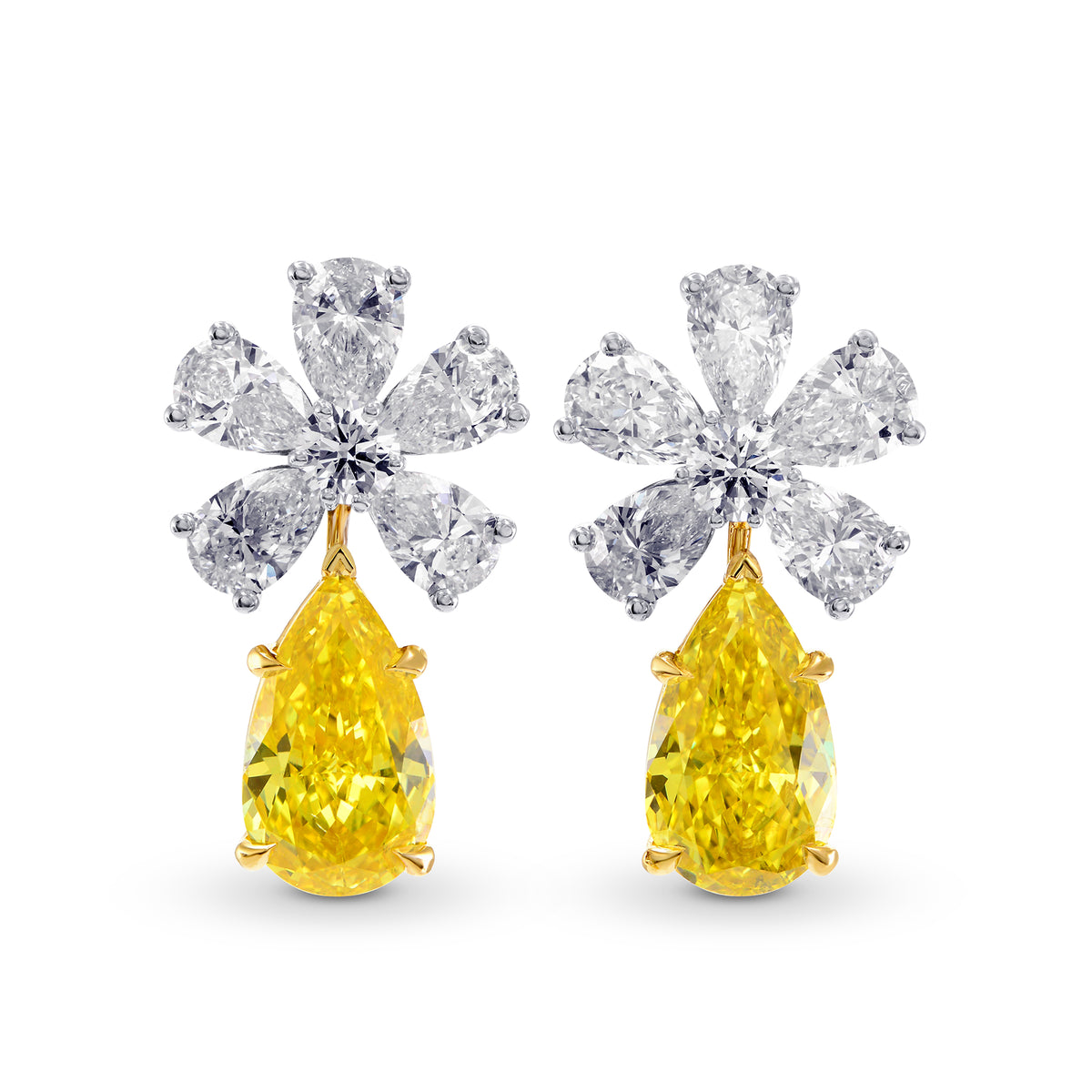 Fancy Vivid Yellow Pear Diamond Drop Earrings