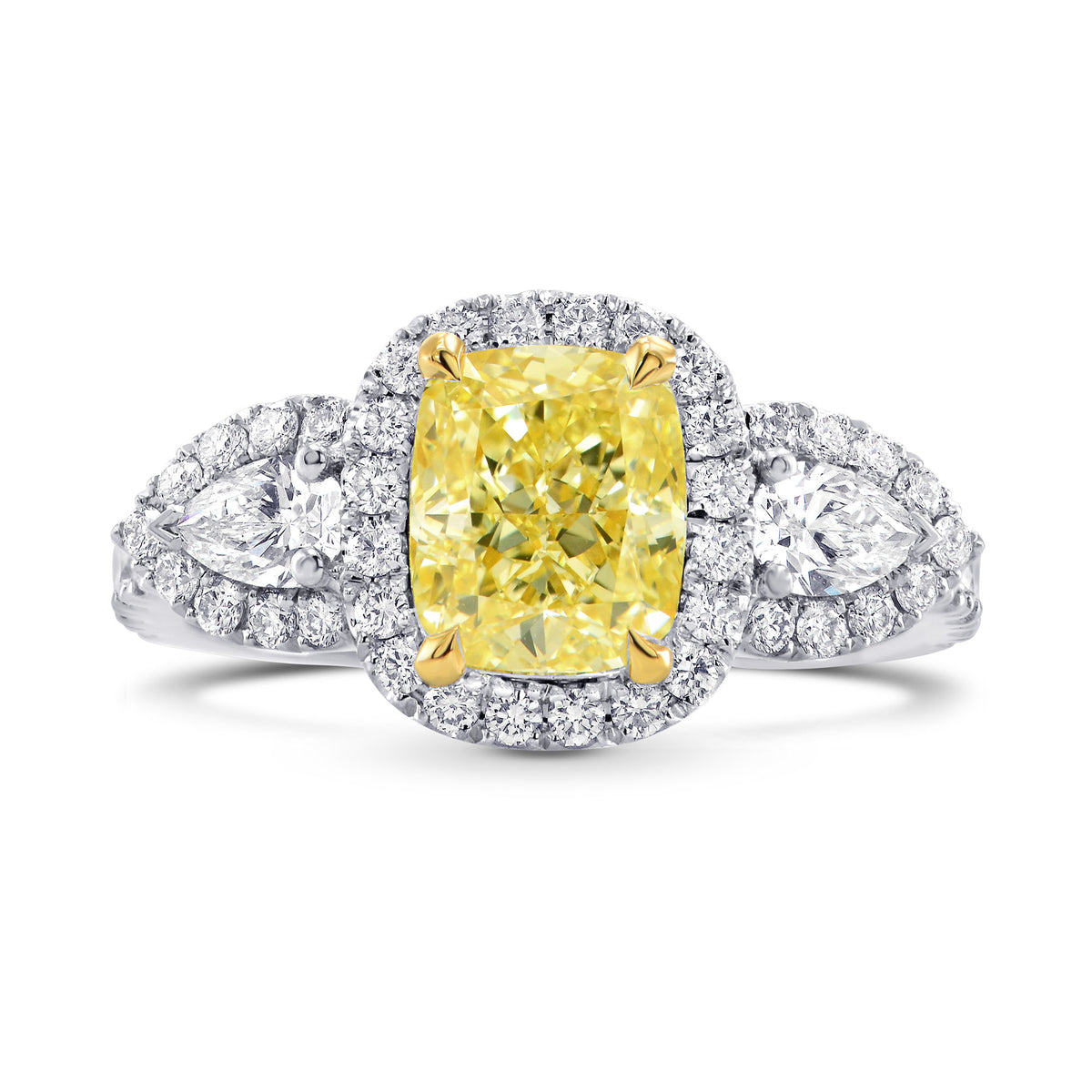 Fancy Yellow Cushion & Pear Diamond Ring