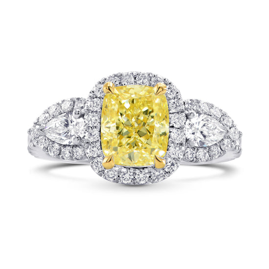 Fancy Yellow Cushion & Pear Diamond Ring
