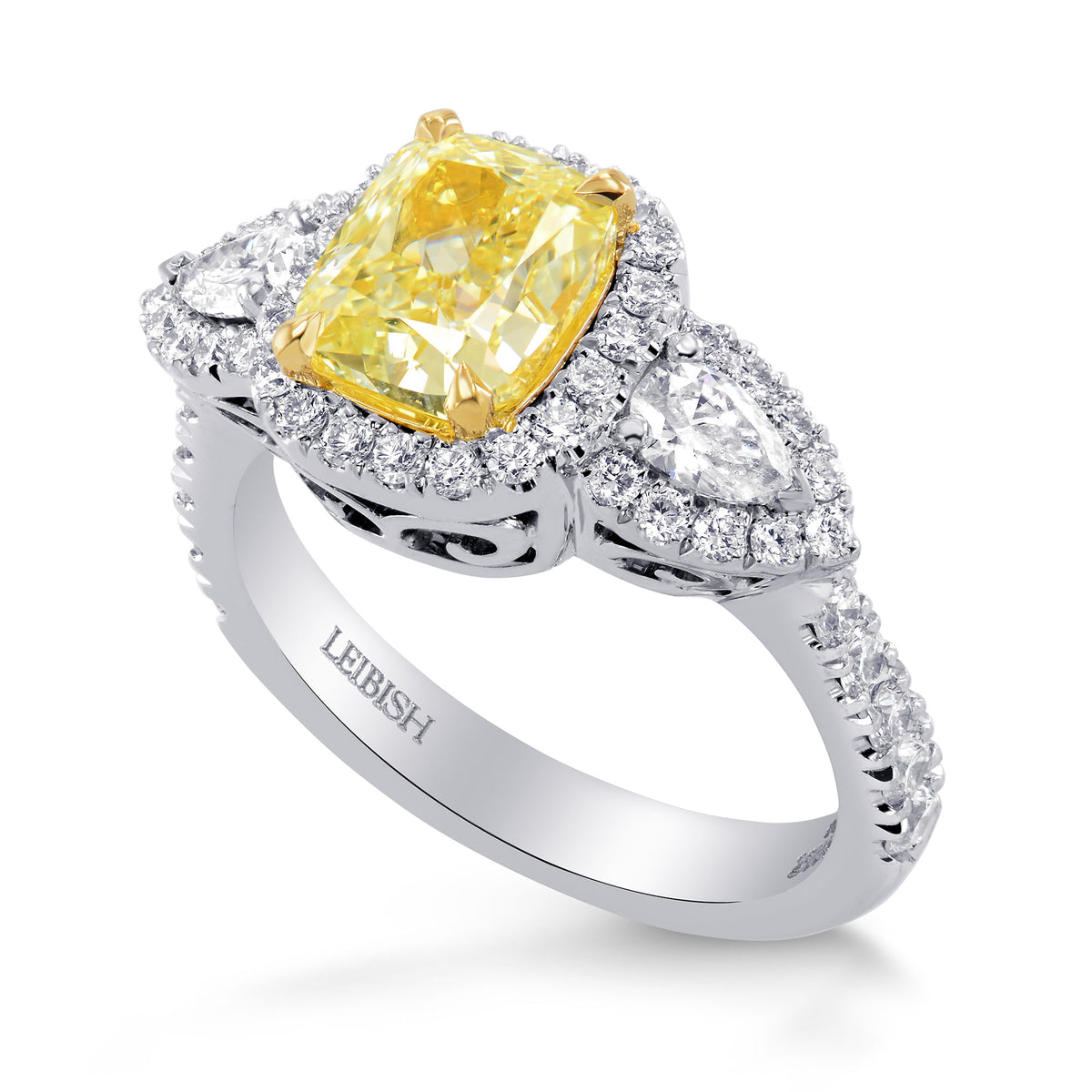 Fancy Yellow Cushion & Pear Diamond Ring
