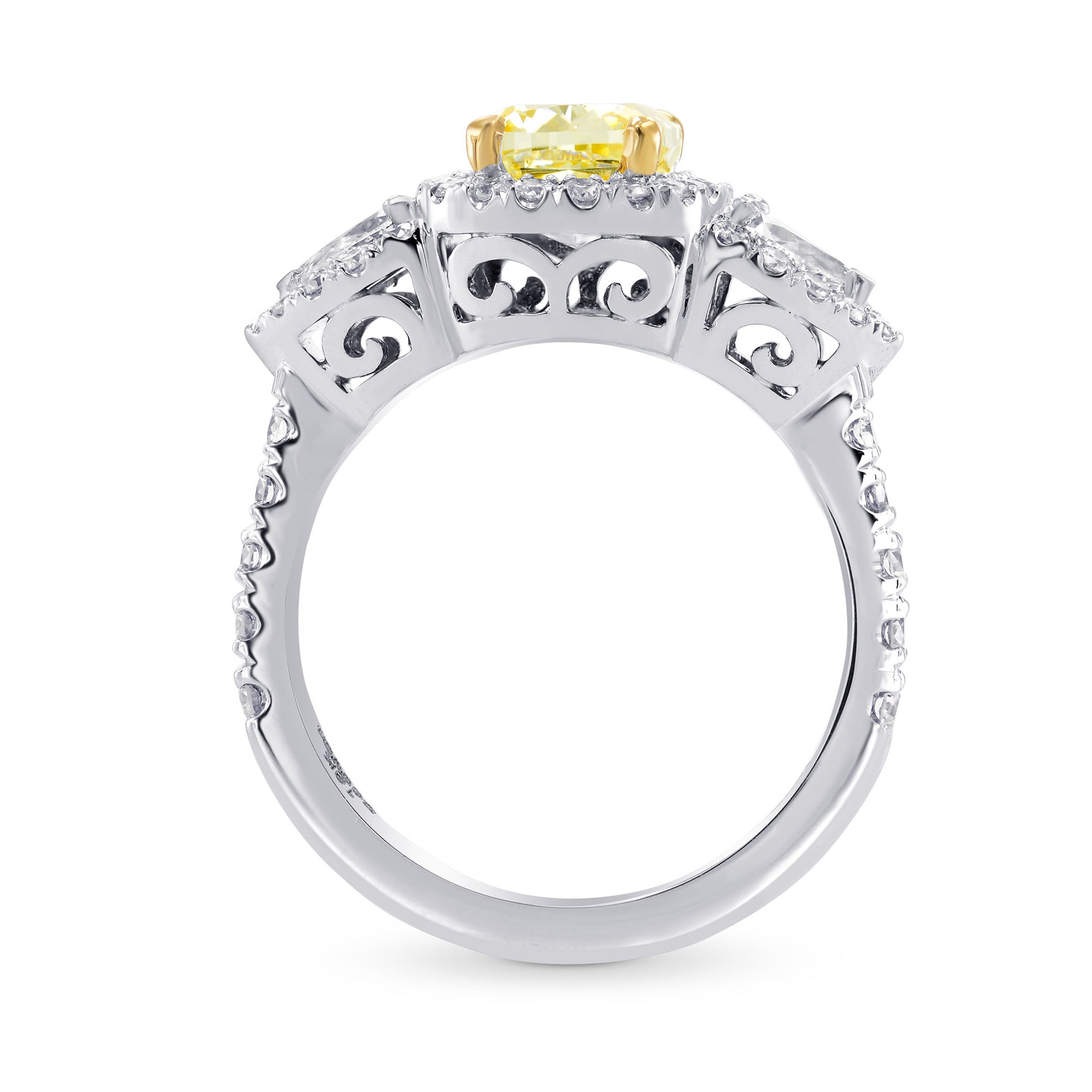 Fancy Yellow Cushion & Pear Diamond Ring