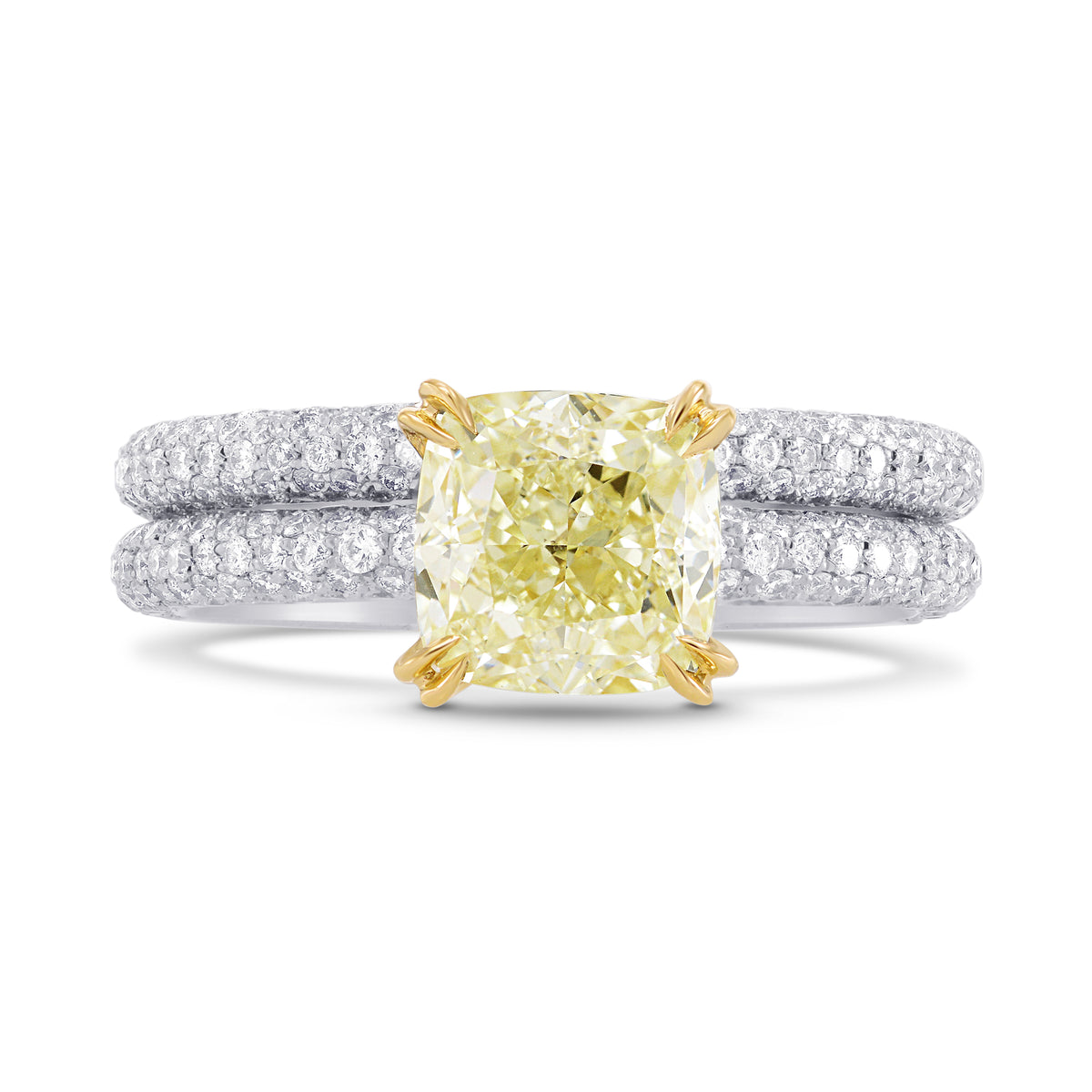 Light Yellow Yellow Cushion Diamond Wedding Set