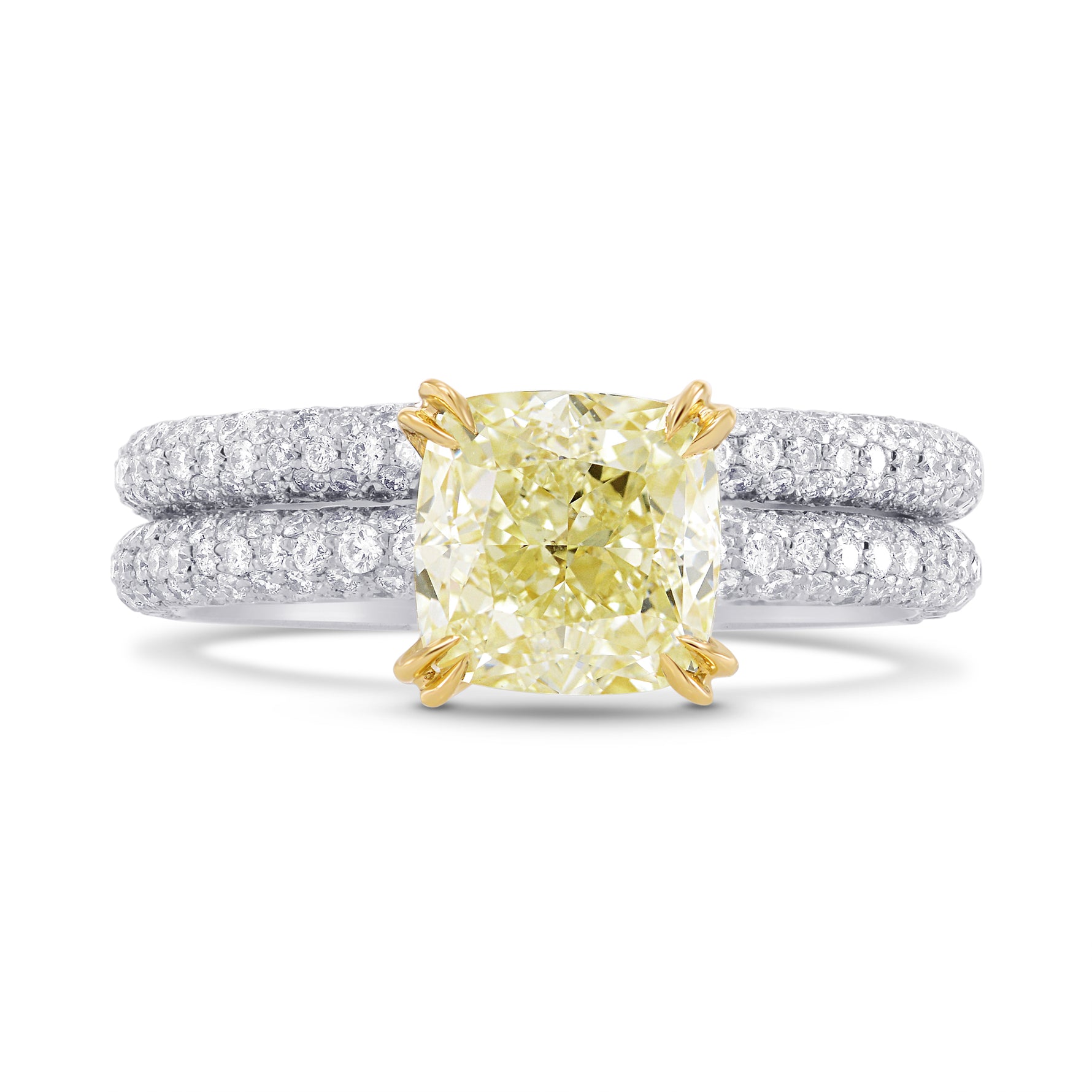 Light Yellow Yellow Cushion Diamond Wedding Set