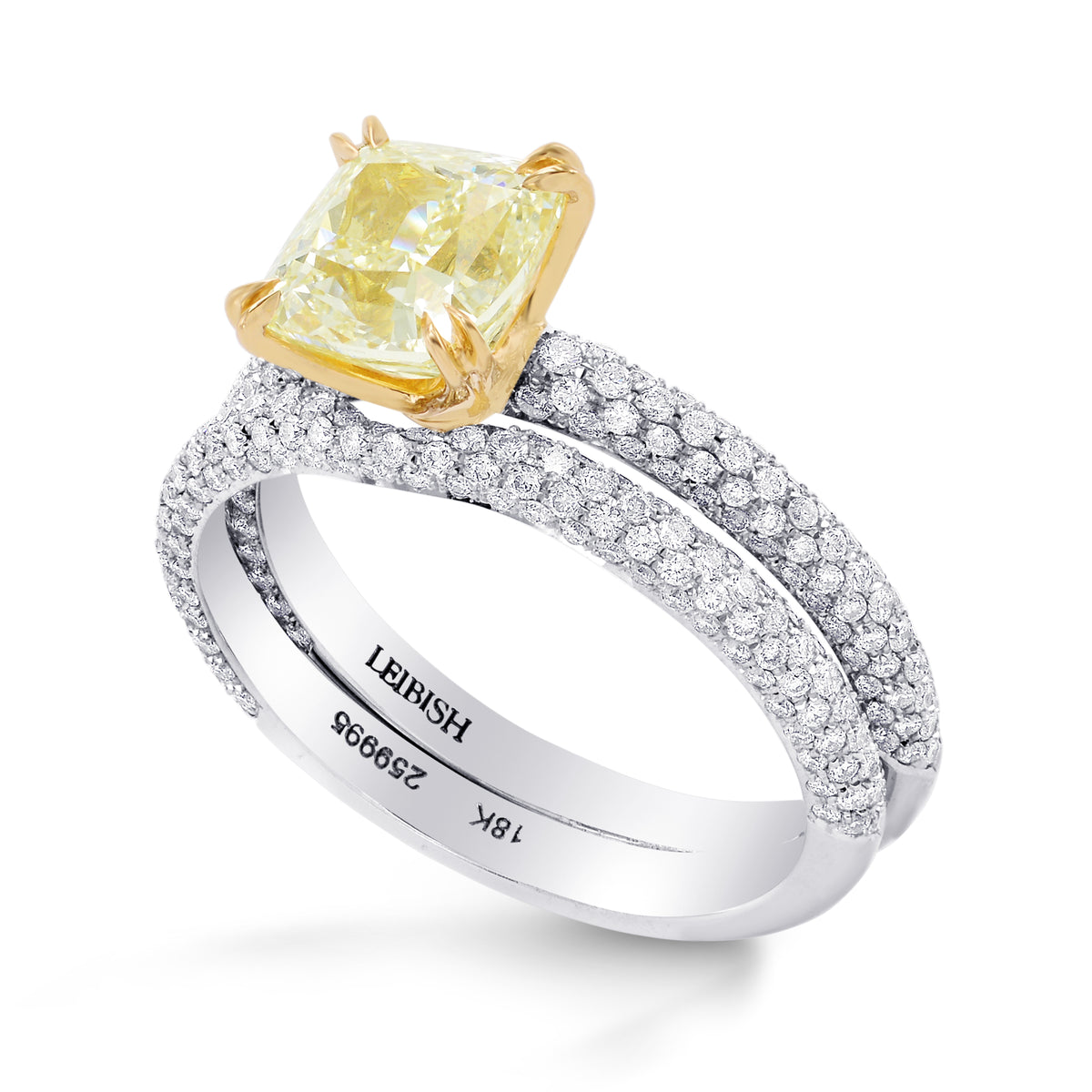 Light Yellow Yellow Cushion Diamond Wedding Set