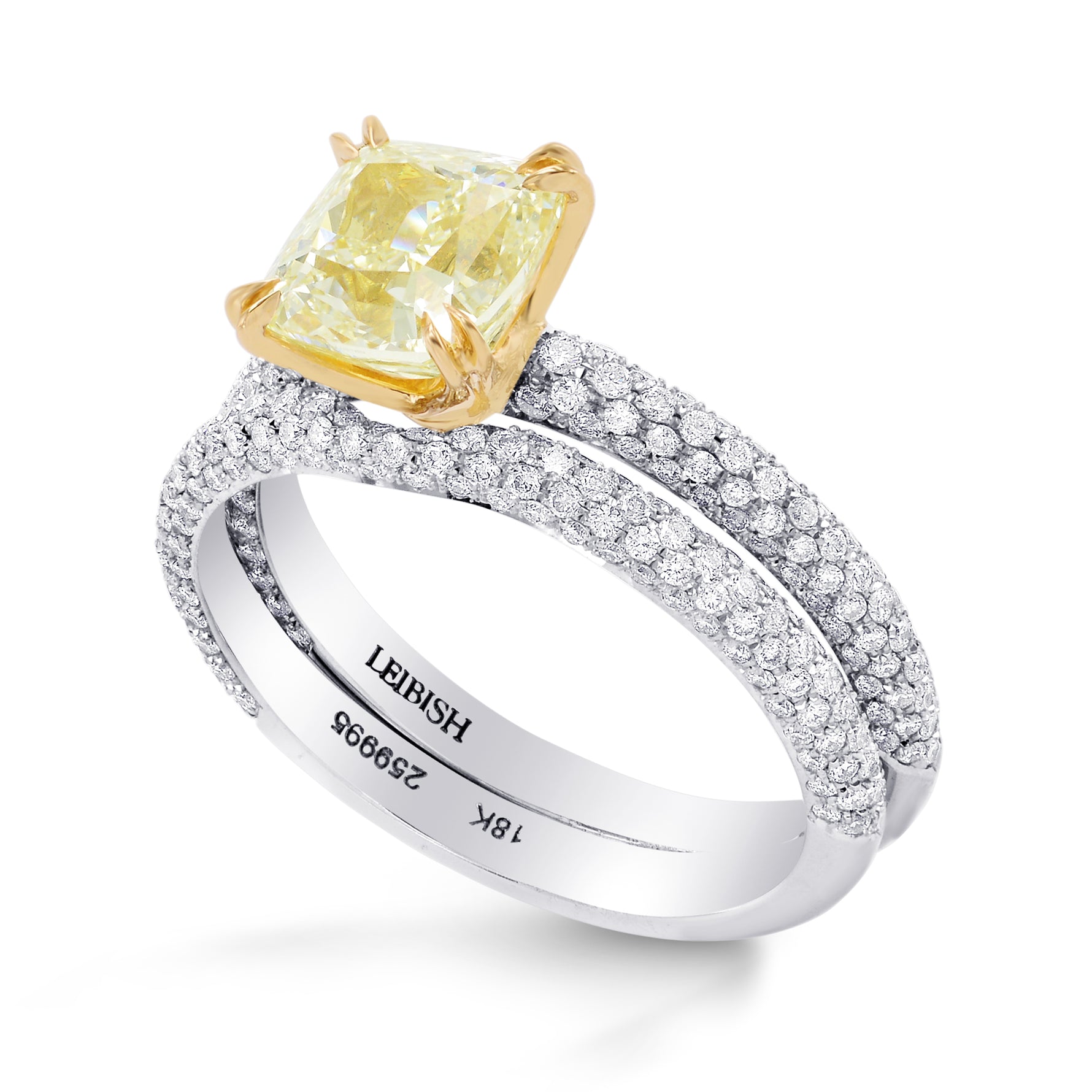 Light Yellow Yellow Cushion Diamond Wedding Set