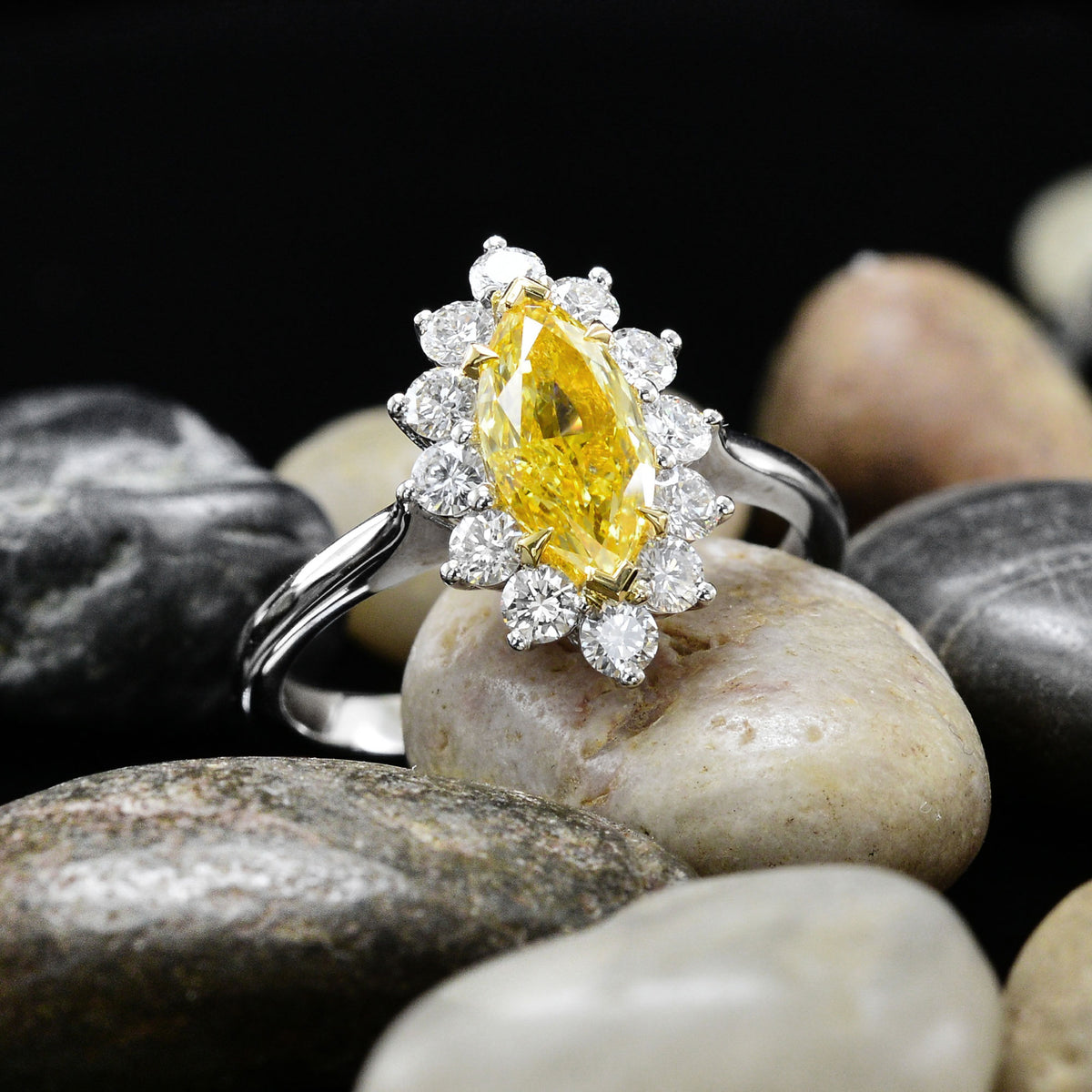 Fancy Orange-Yellow Marquise Diamond Halo Ring