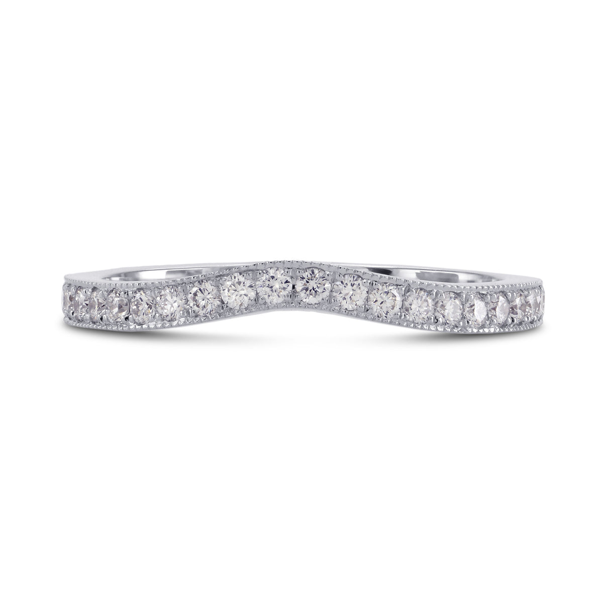Custom Diamond Contoured Milgrain Wedding Band Ring