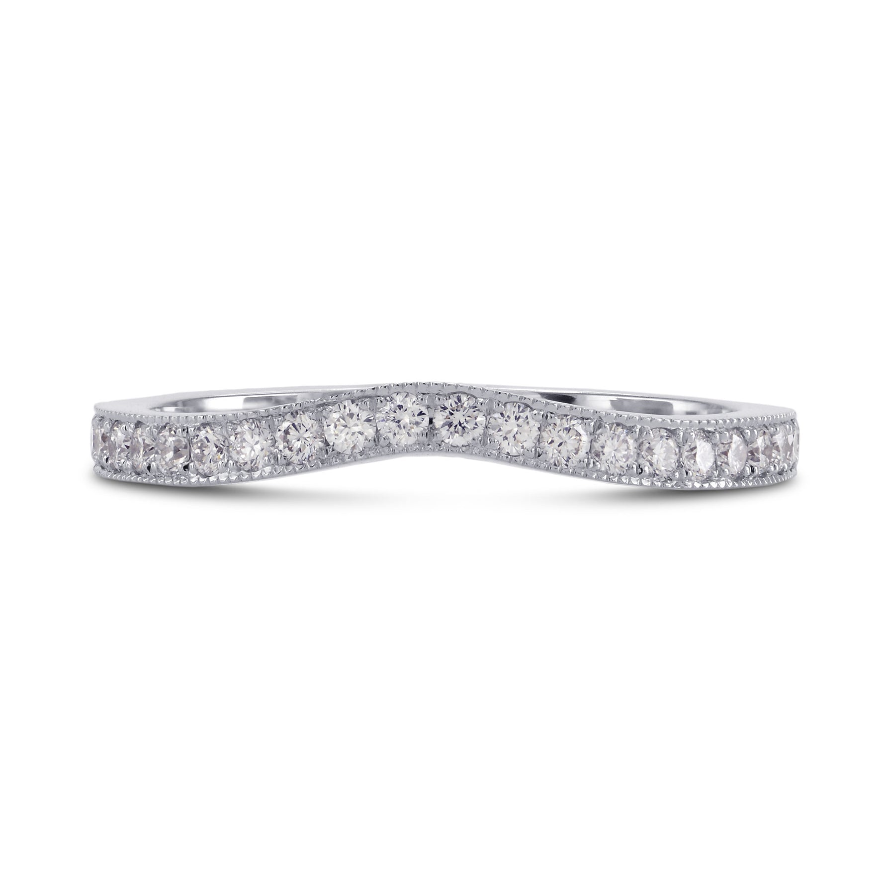Custom Diamond Contoured Milgrain Wedding Band Ring