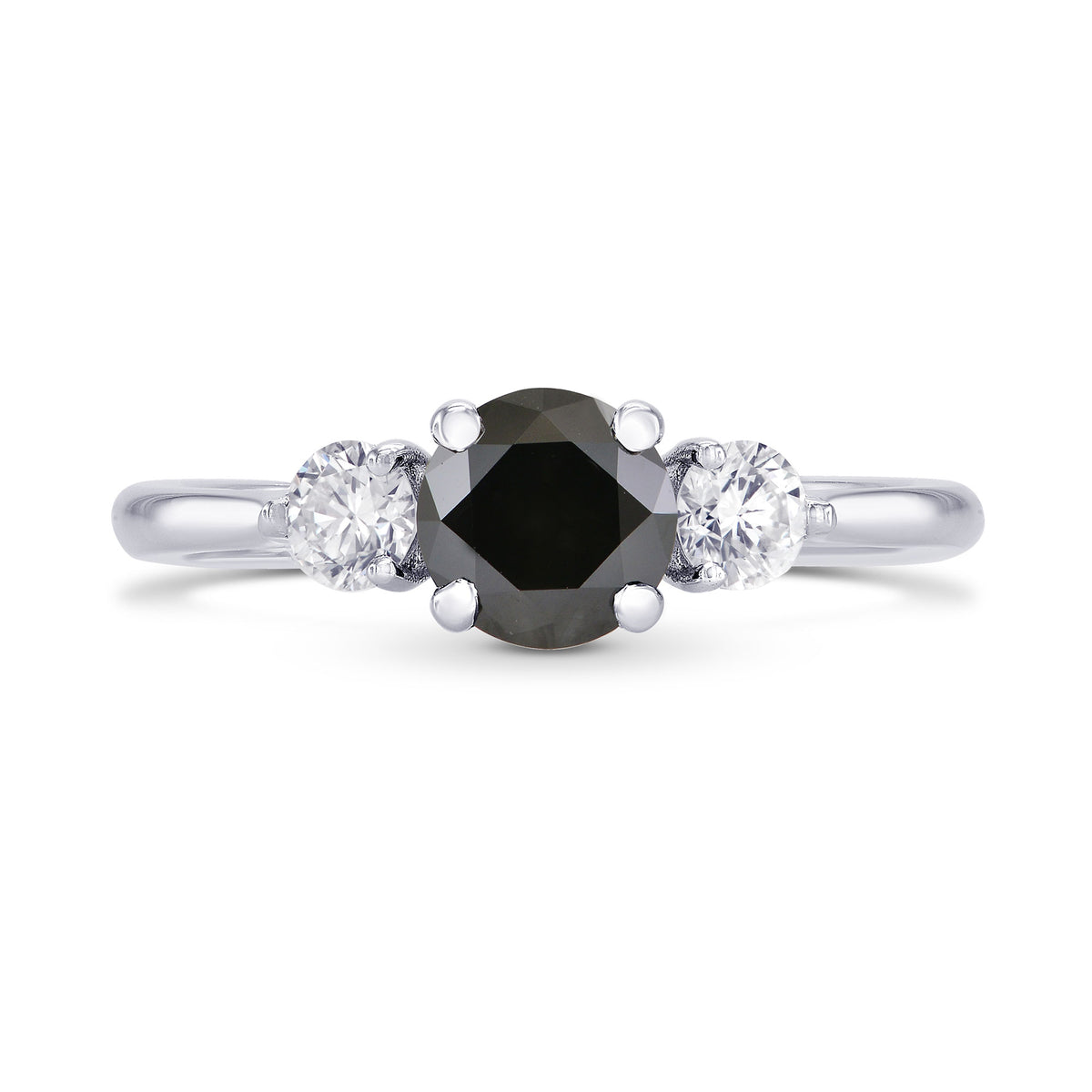 Fancy Black & White Diamond Round Brillant 3 Stones Ring