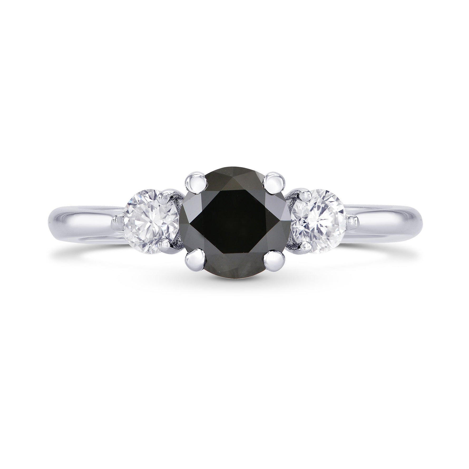 Fancy Black & White Diamond Round Brillant 3 Stones Ring