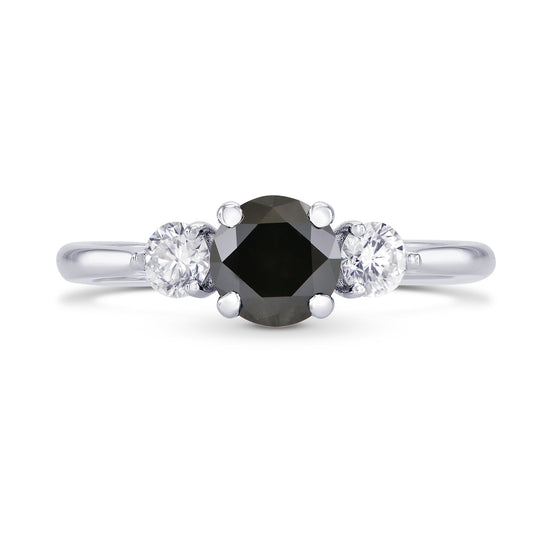 Fancy Black & White Diamond Round Brillant 3 Stones Ring