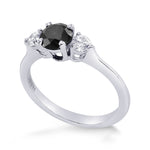 Fancy Black & White Diamond Round Brillant 3 Stones Ring