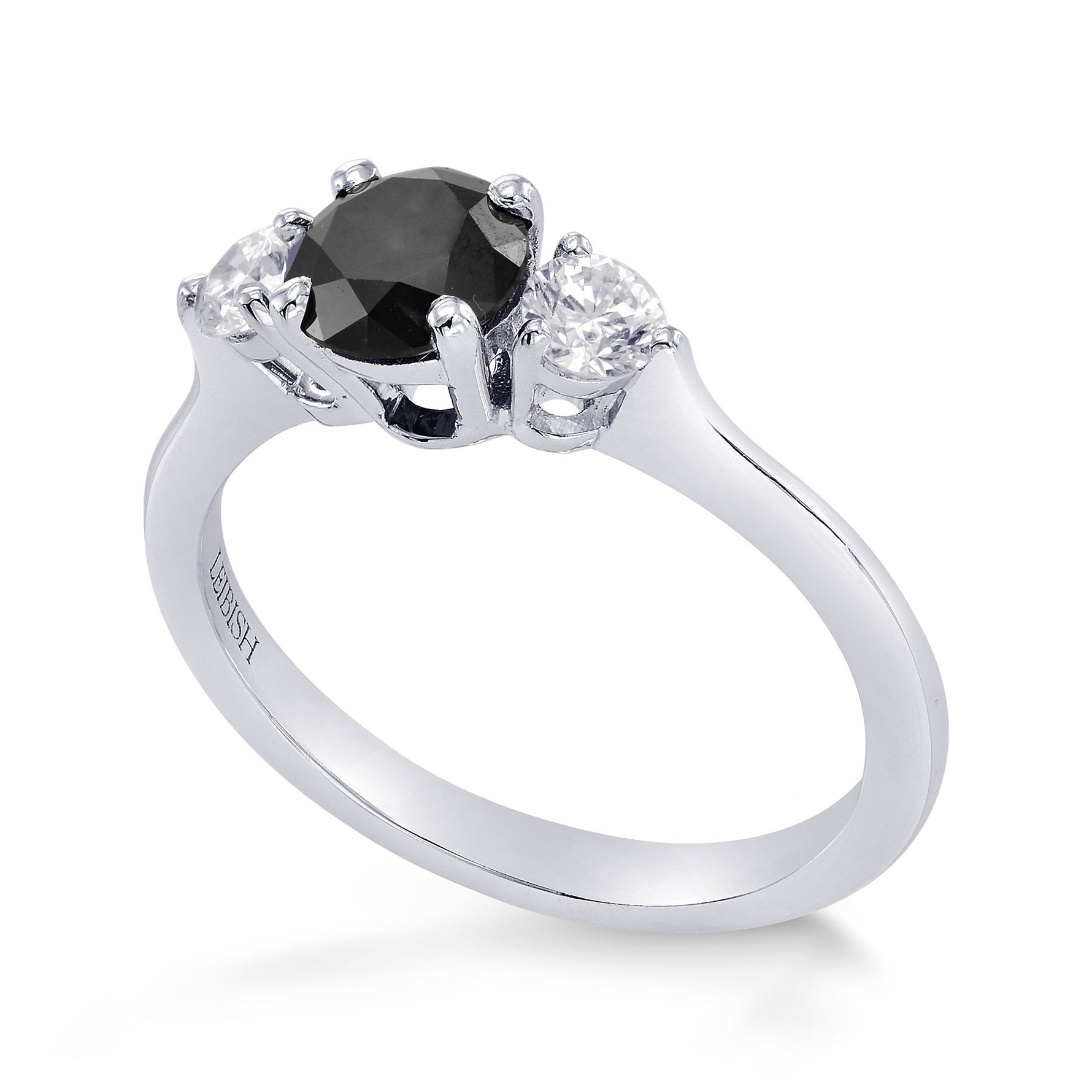 Fancy Black & White Diamond Round Brillant 3 Stones Ring