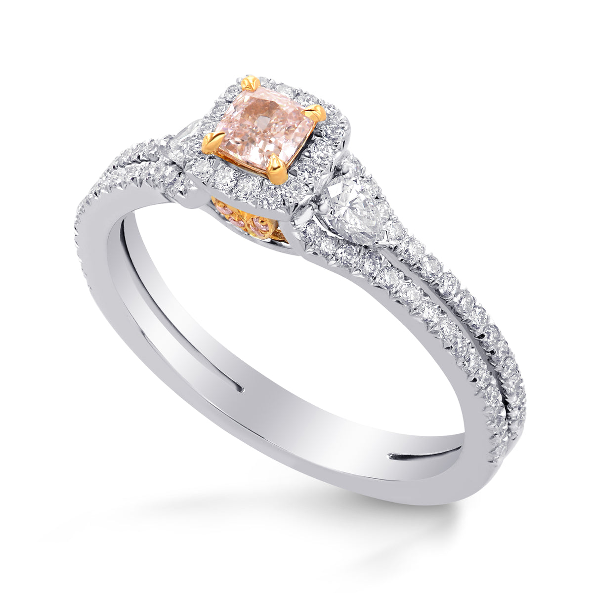Fancy Light Pink Cushion & Pear Diamond Ring