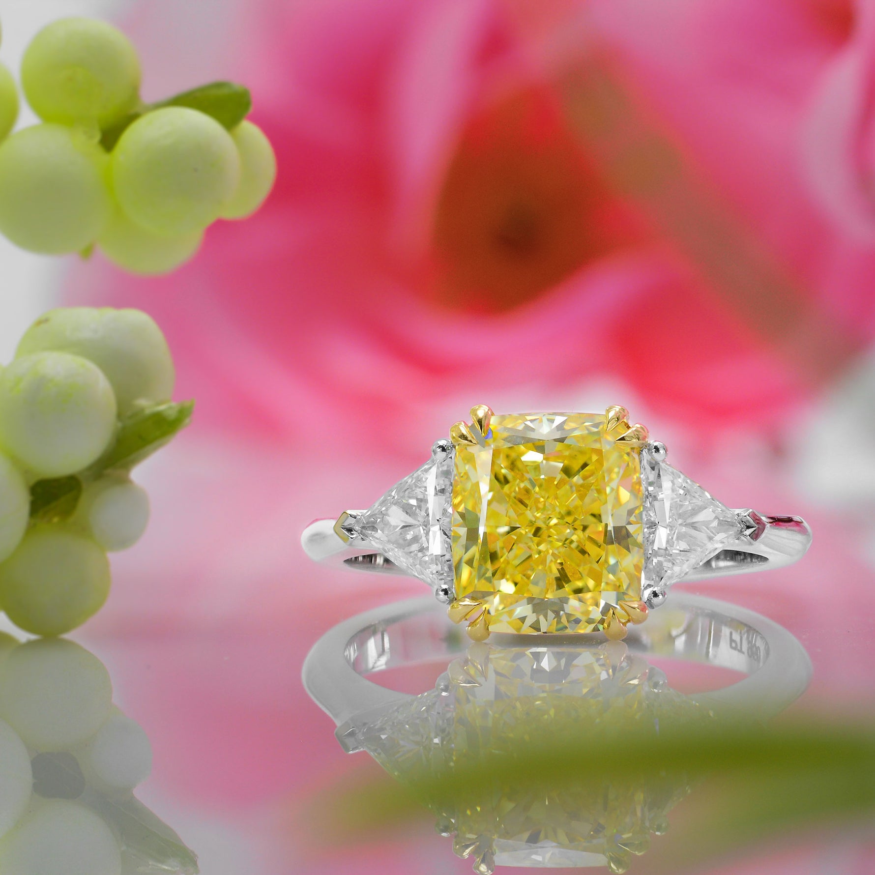 Fancy Intense Yellow Cushion & Triangle Diamond Ring