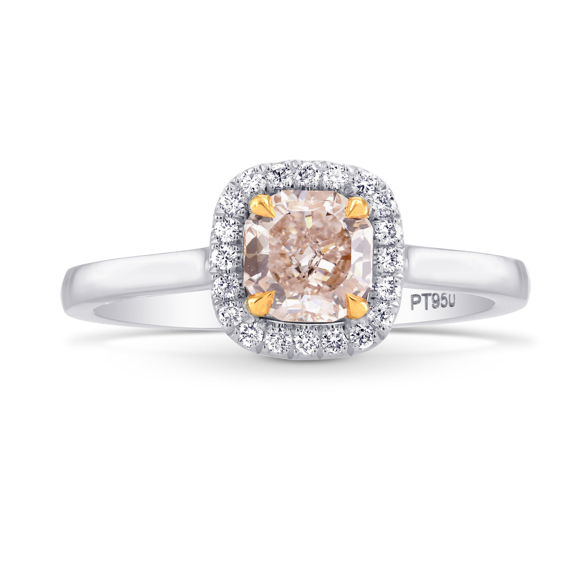 Fancy Light Brownish Pink Cushion Diamond Halo Ring