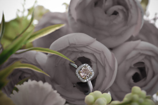 Fancy Light Brownish Pink Cushion Diamond Halo Ring