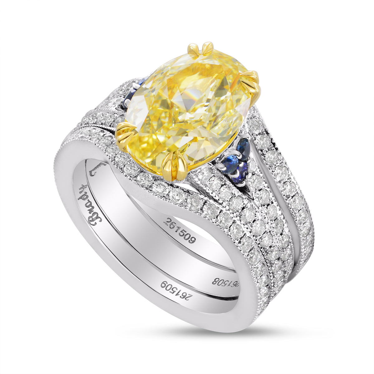 Fancy Yellow, Oval Diamond & Sapphire Ring