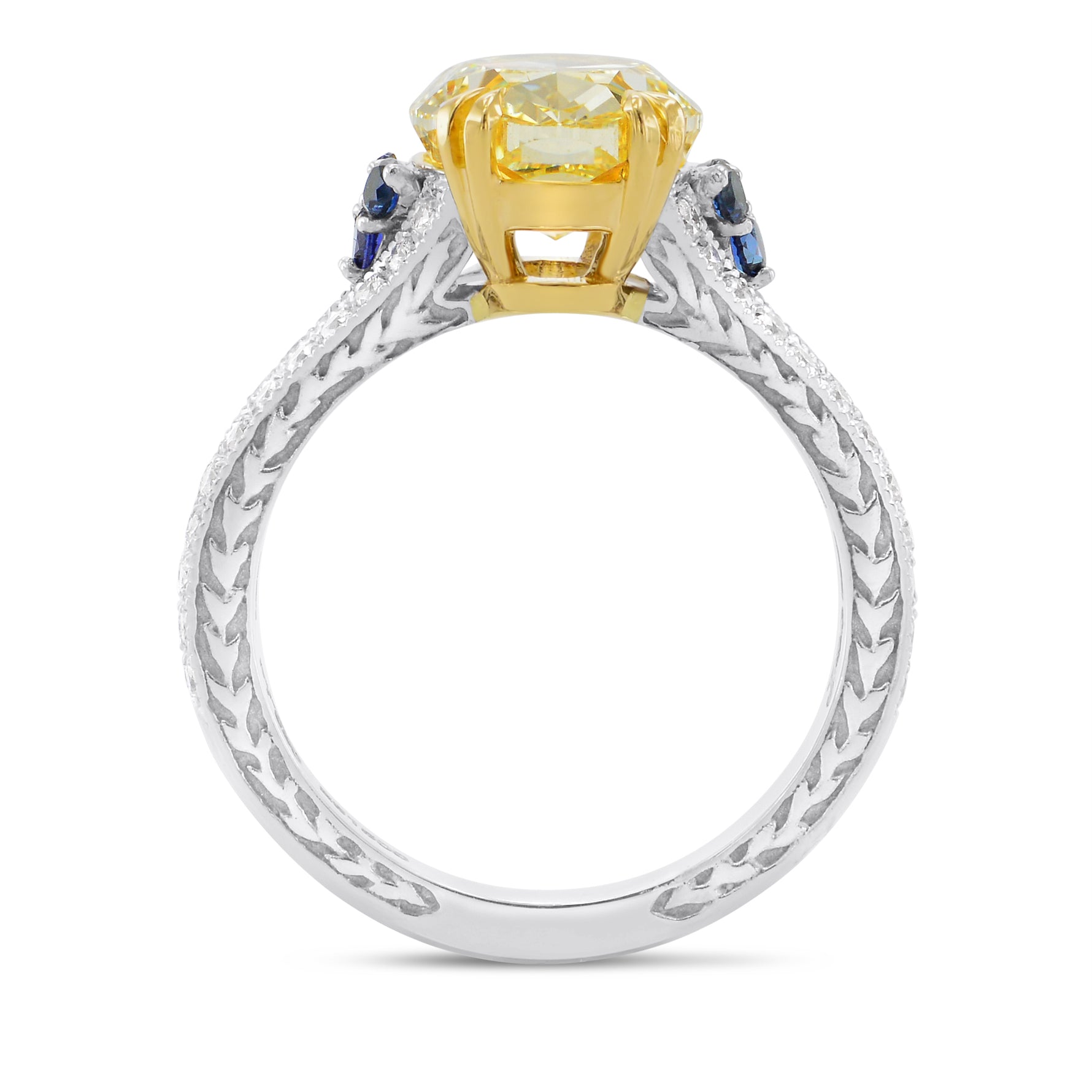 Fancy Yellow, Oval Diamond & Sapphire Ring