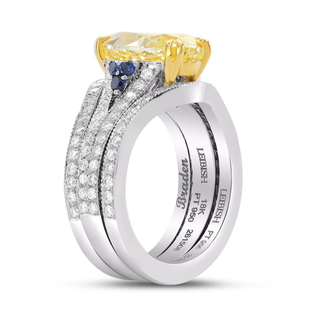 Fancy Yellow, Oval Diamond & Sapphire Ring