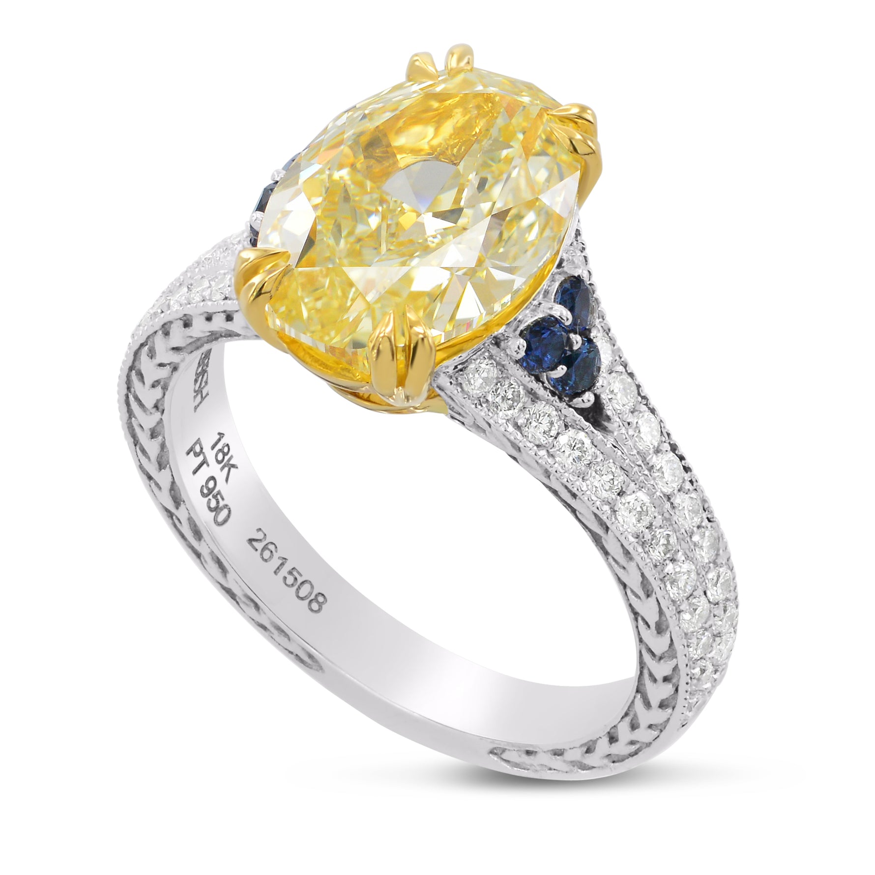 Fancy Yellow, Oval Diamond & Sapphire Ring