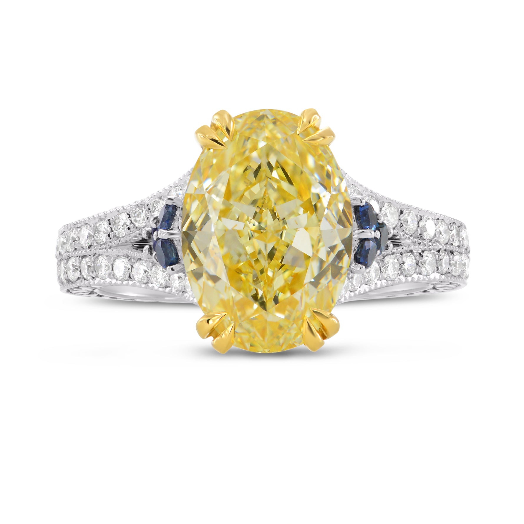 Fancy Yellow, Oval Diamond & Sapphire Ring