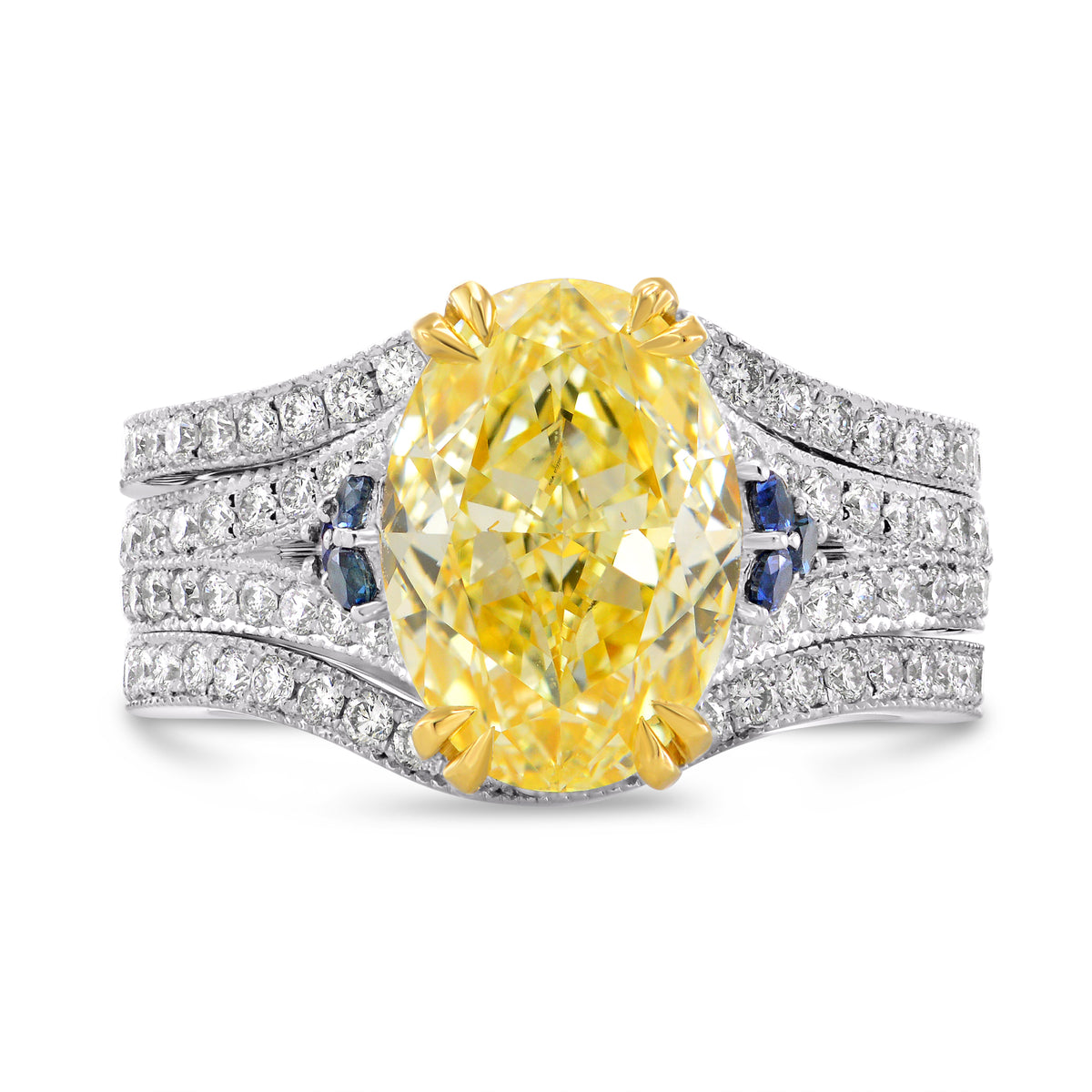 Fancy Yellow, Oval Diamond & Sapphire Ring