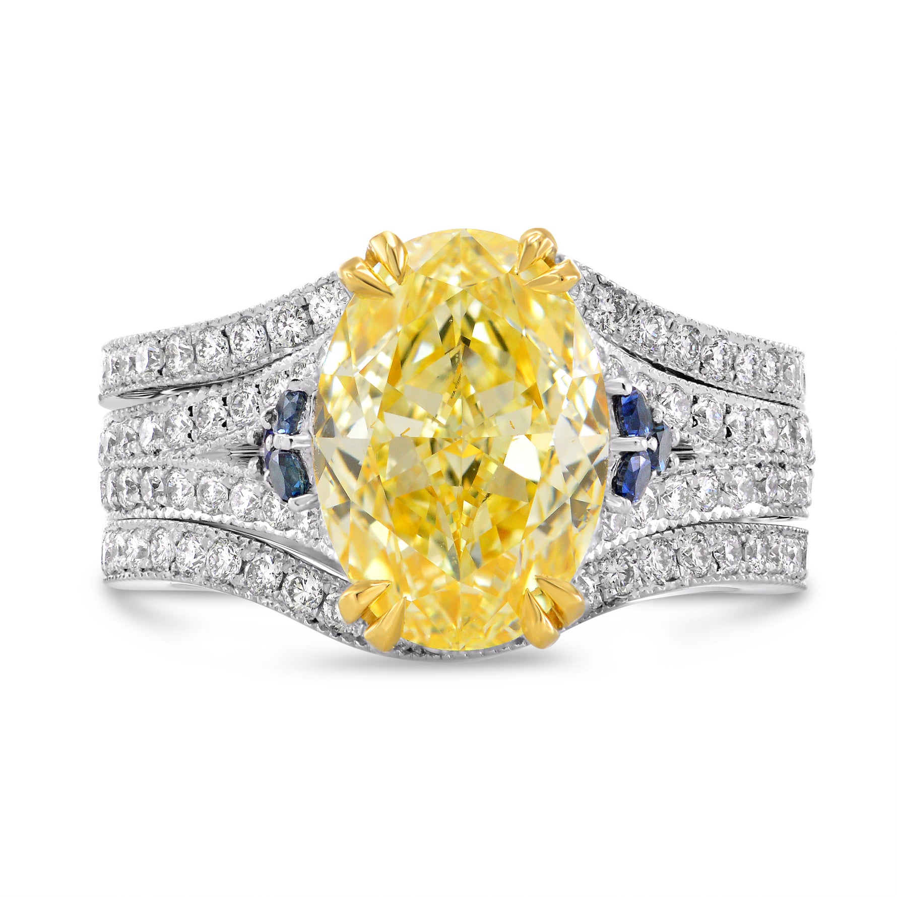 Fancy Yellow, Oval Diamond & Sapphire Ring