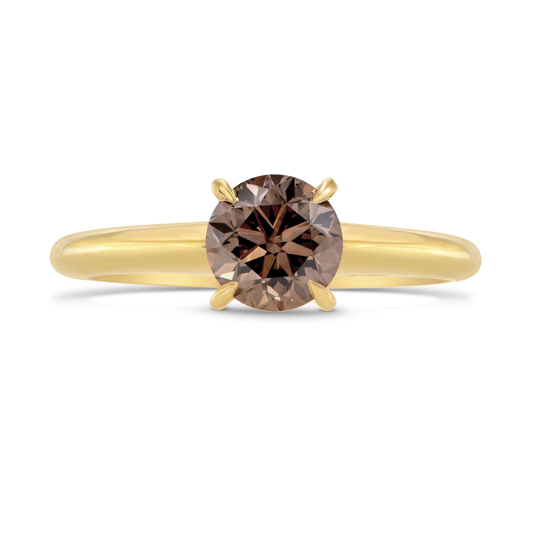 Fancy Dark Pinkish Brown Round Diamond Solitaire Ring