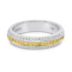 Fancy Intense Yellow and White Pave Diamond Milgrain Band Ring