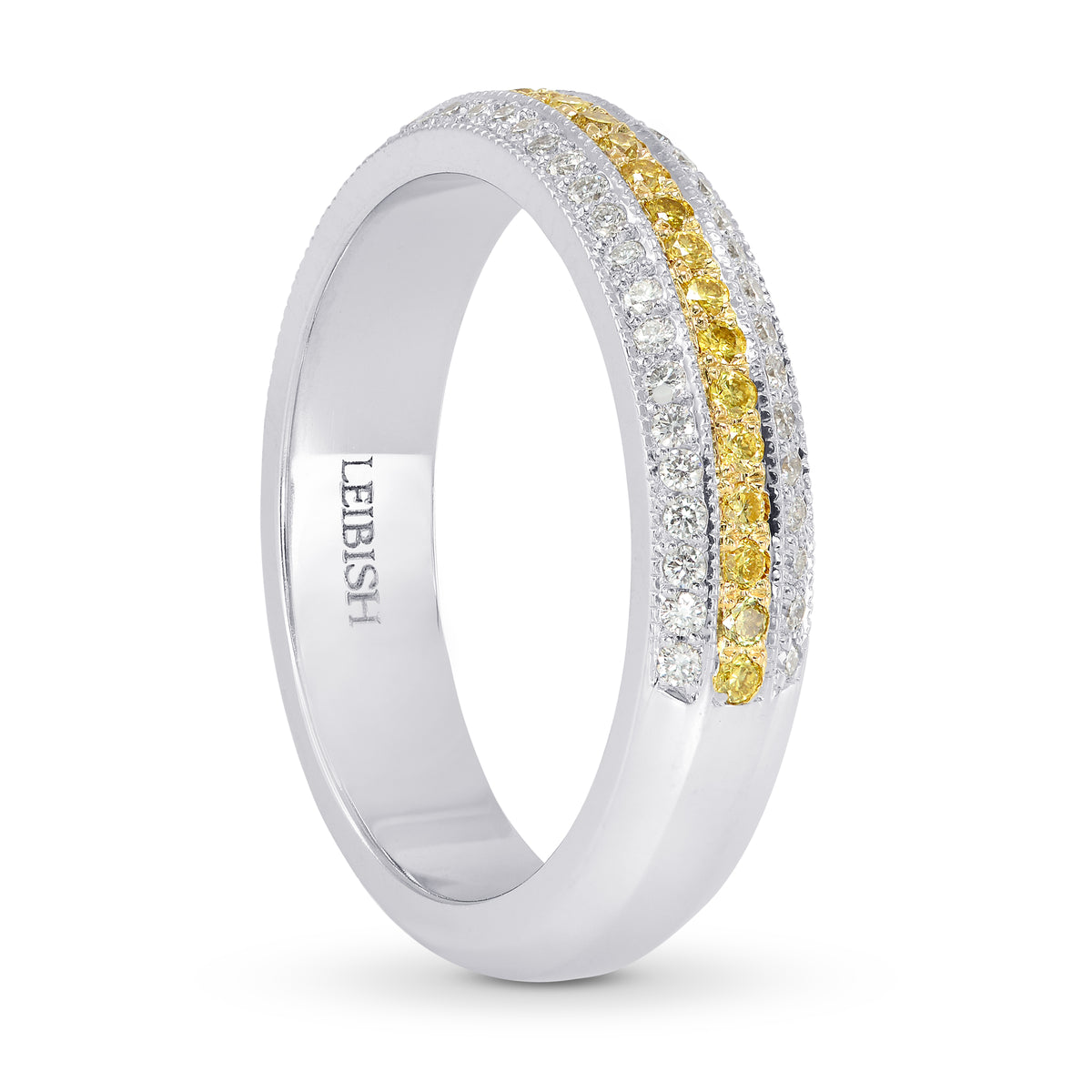 Fancy Intense Yellow and White Pave Diamond Milgrain Band Ring