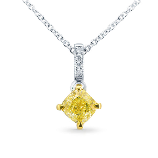 Fancy Intense Yellow Cushion Diamond Drop Pendant
