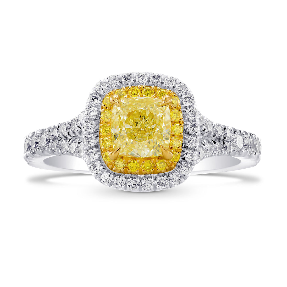 Fancy Yellow Cushion Diamond Halo Ring