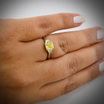 Fancy Yellow Cushion & Trapezoid Diamond 3 Stone Ring