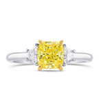 Fancy Yellow Cushion & Trapezoid Diamond 3 Stone Ring