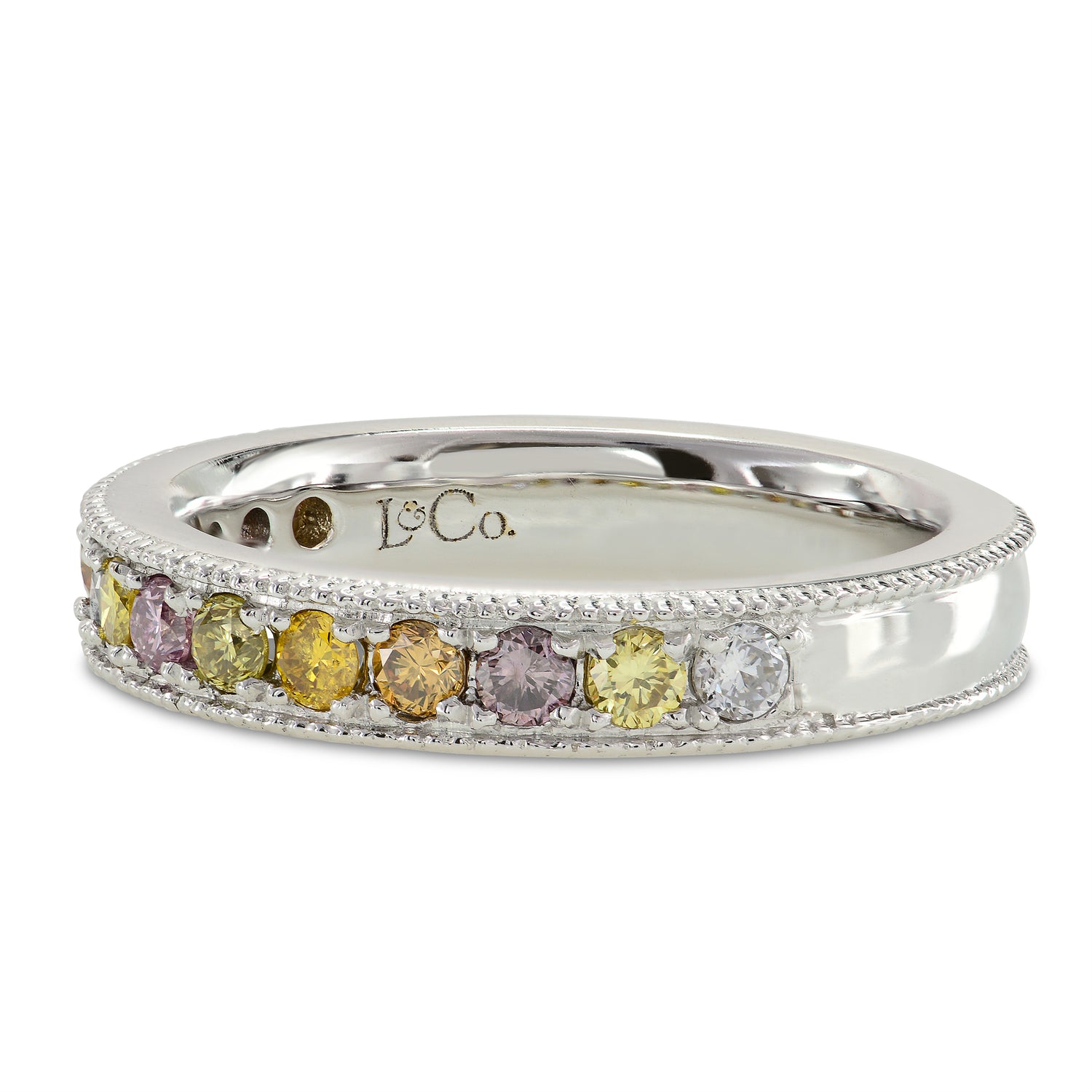 Multicolored Diamond Milgrain Band - 3