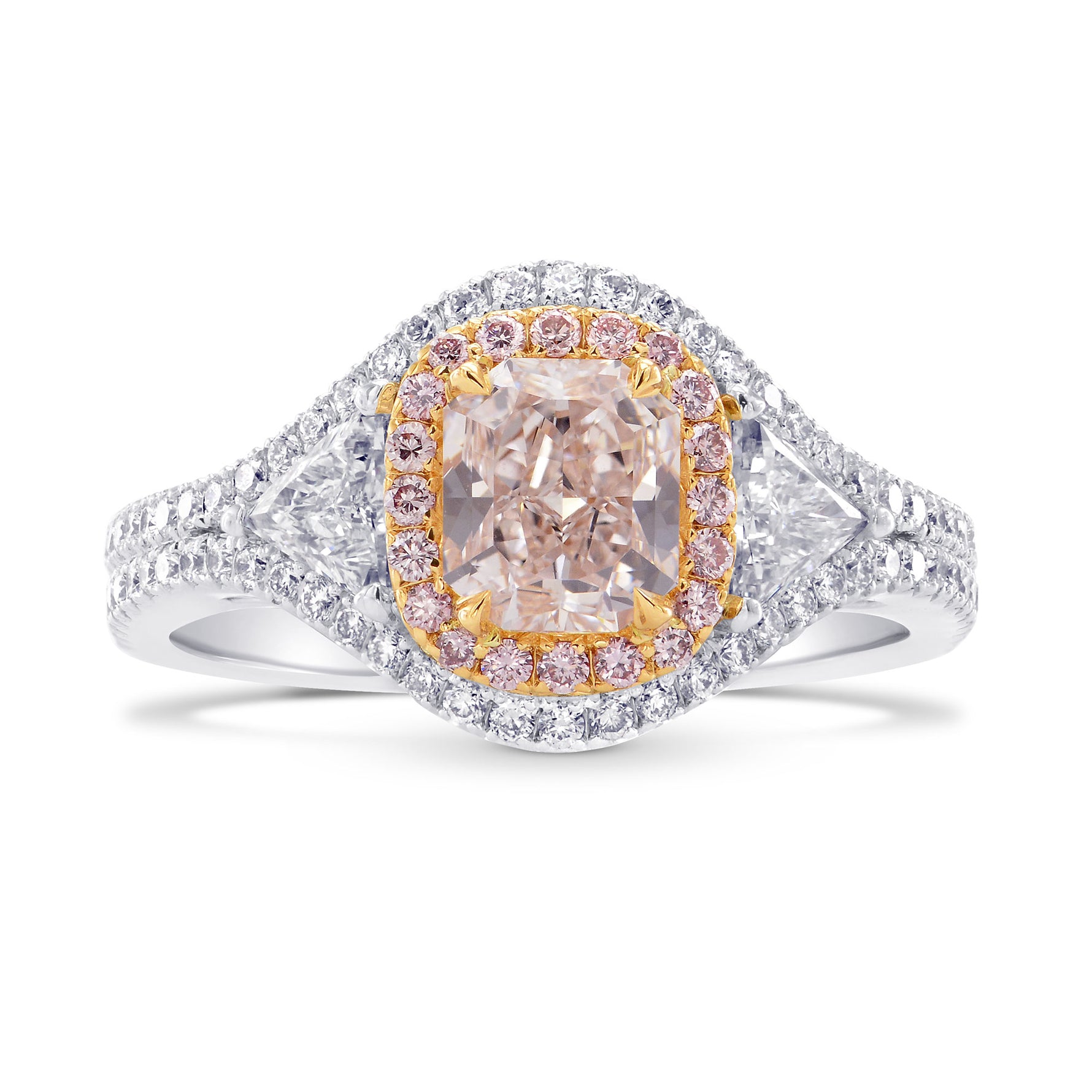 Very Light Pinkish Brown Radiant & Triangle Diamond Ring