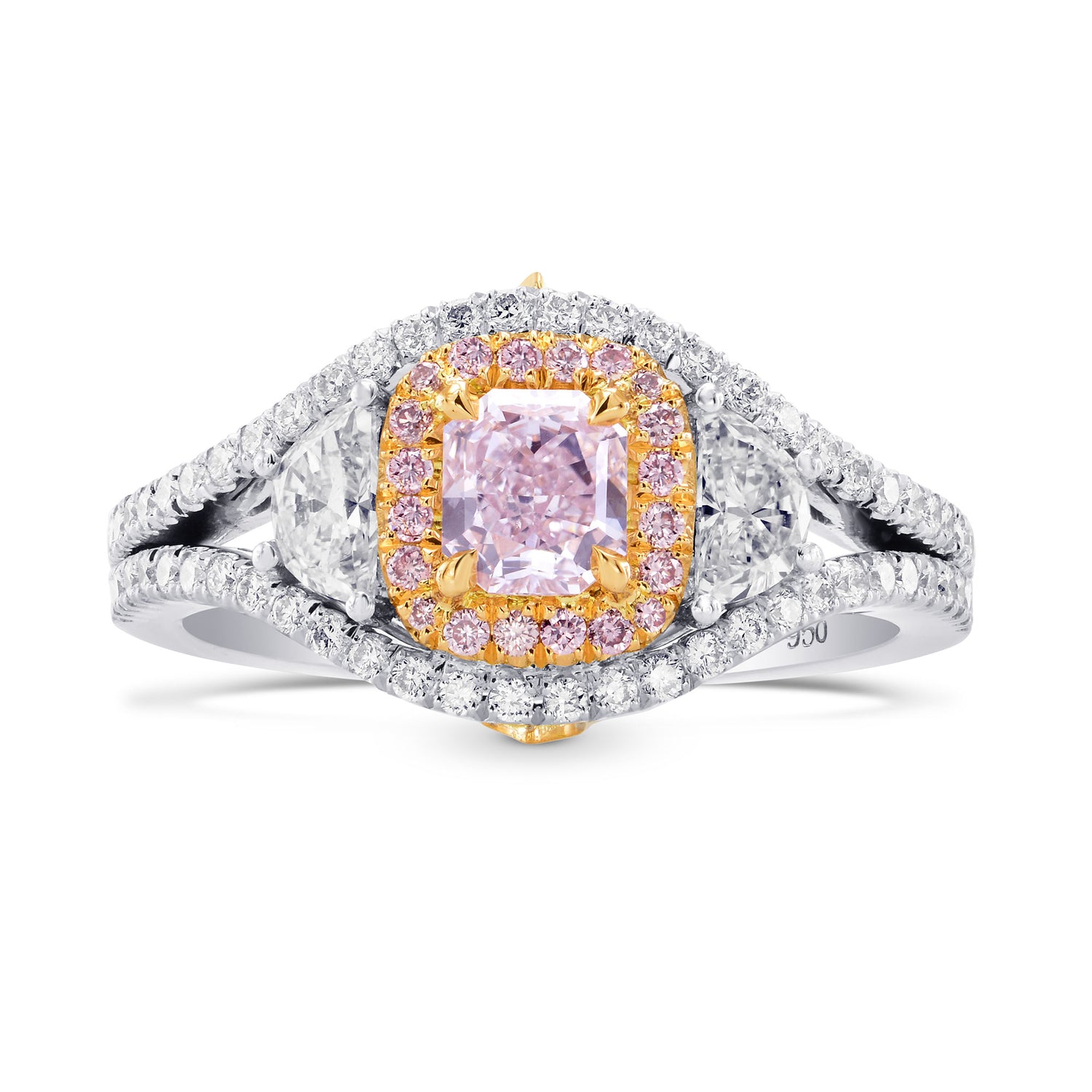 Fancy Light Purplish Pink Diamond Double Halo Side Stone Ring