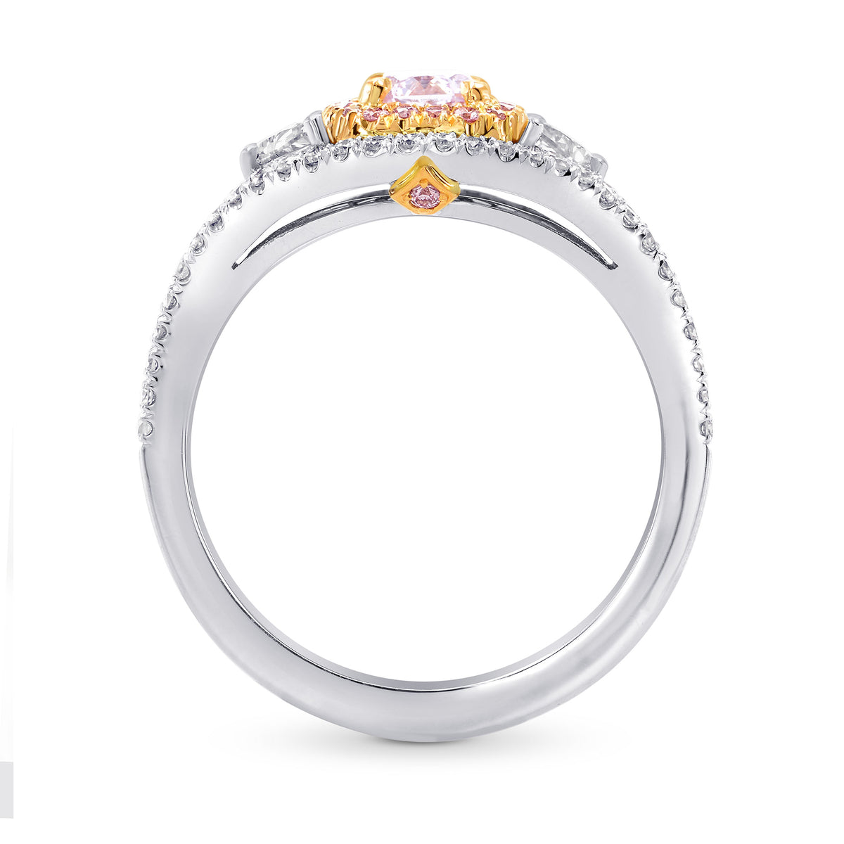 Fancy Light Purplish Pink Diamond Double Halo Side Stone Ring