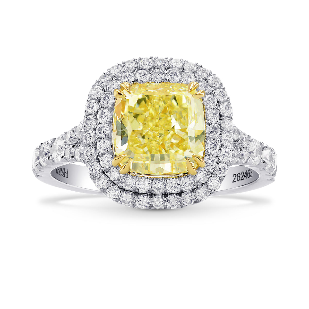 Fancy Yellow Cushion Diamond Double Halo Ring