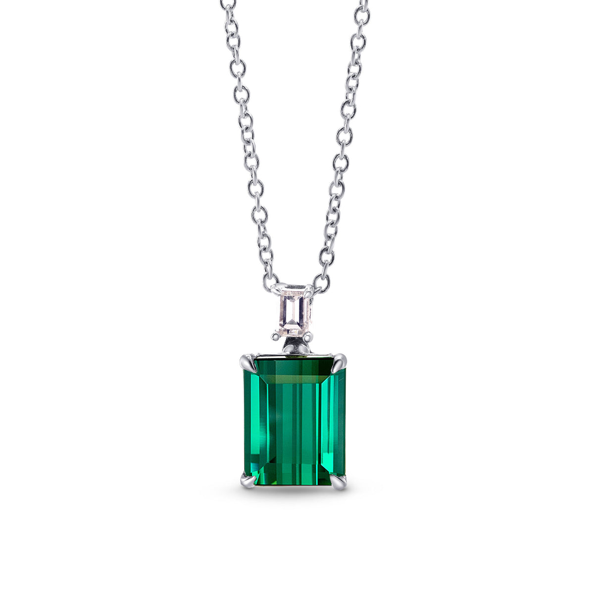 Green Tourmaline & Diamond Drop Pendant