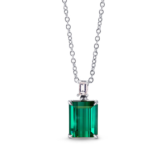 Green Tourmaline & Diamond Drop Pendant