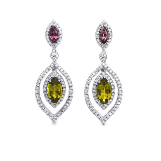 Orecchini pendenti con tsavorite, tormalina e diamanti