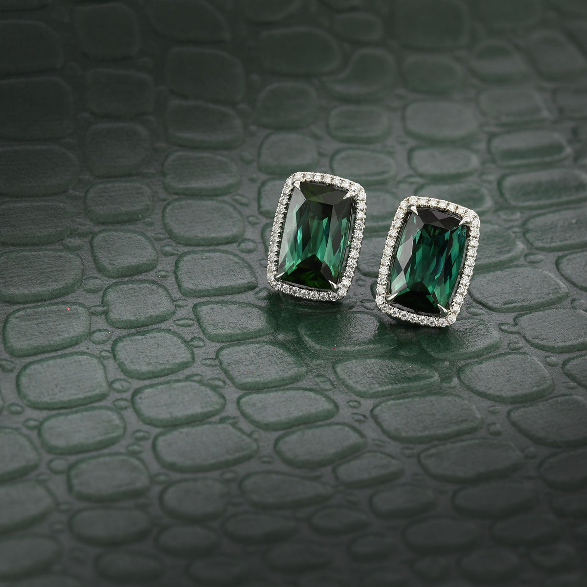 Green Tourmaline Halo Earrings